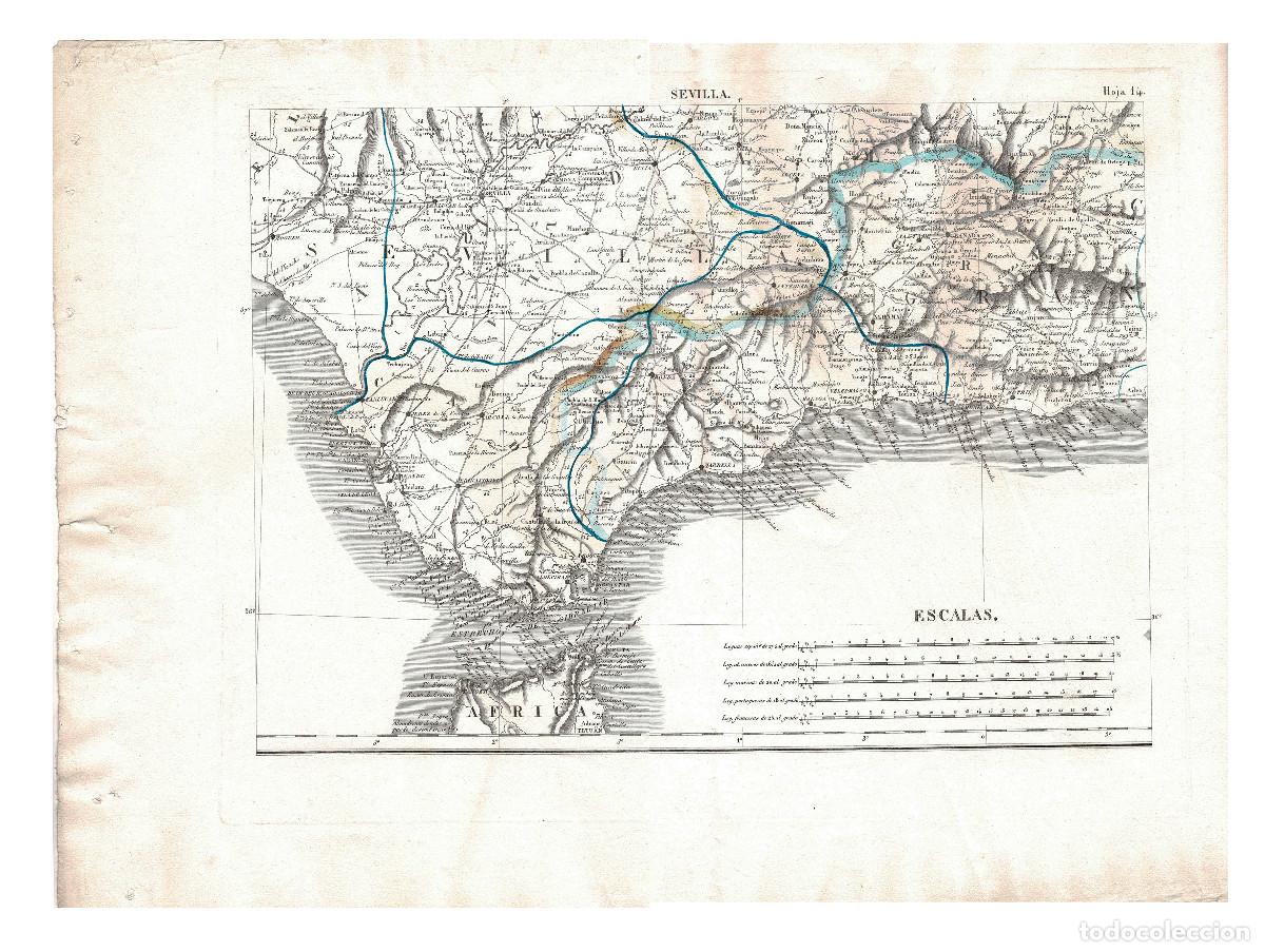 Mapas contempor&aacute;neos: SEVILLA. MAPA DE ESPA&Ntilde;A Y PORTUGAL, HOJA N&ordm; 14. ALABERN PABLO GRABADO 1839. ED JOS&Eacute; FORES.