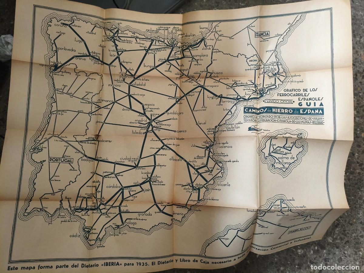 Mapas contempor&aacute;neos: 1935 MAPA FERROCARRILES ESPA&Ntilde;A, PORTUGAL Y MARRUECOS - CAMINOS DE HIERRO - DIETARIO IBERIA