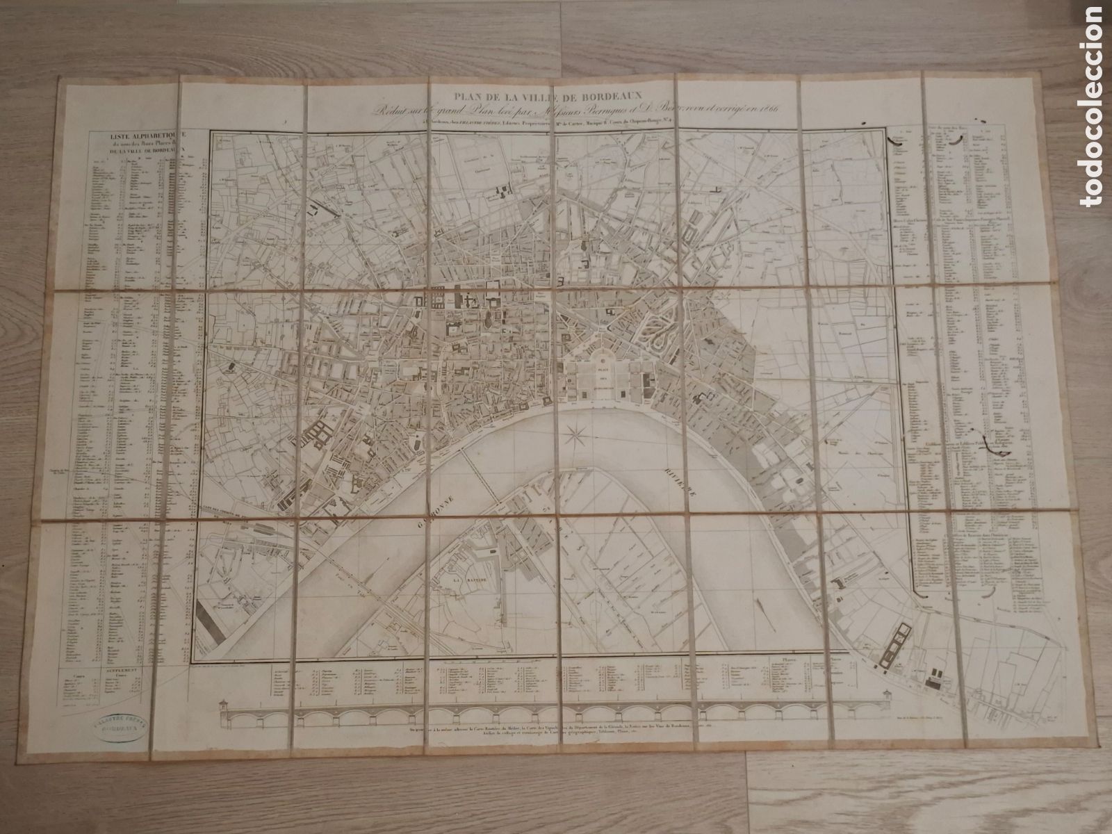 Mapas contempor&aacute;neos: Burdeos Bordeaux, estuche con mapa entelado desplegable de 1866