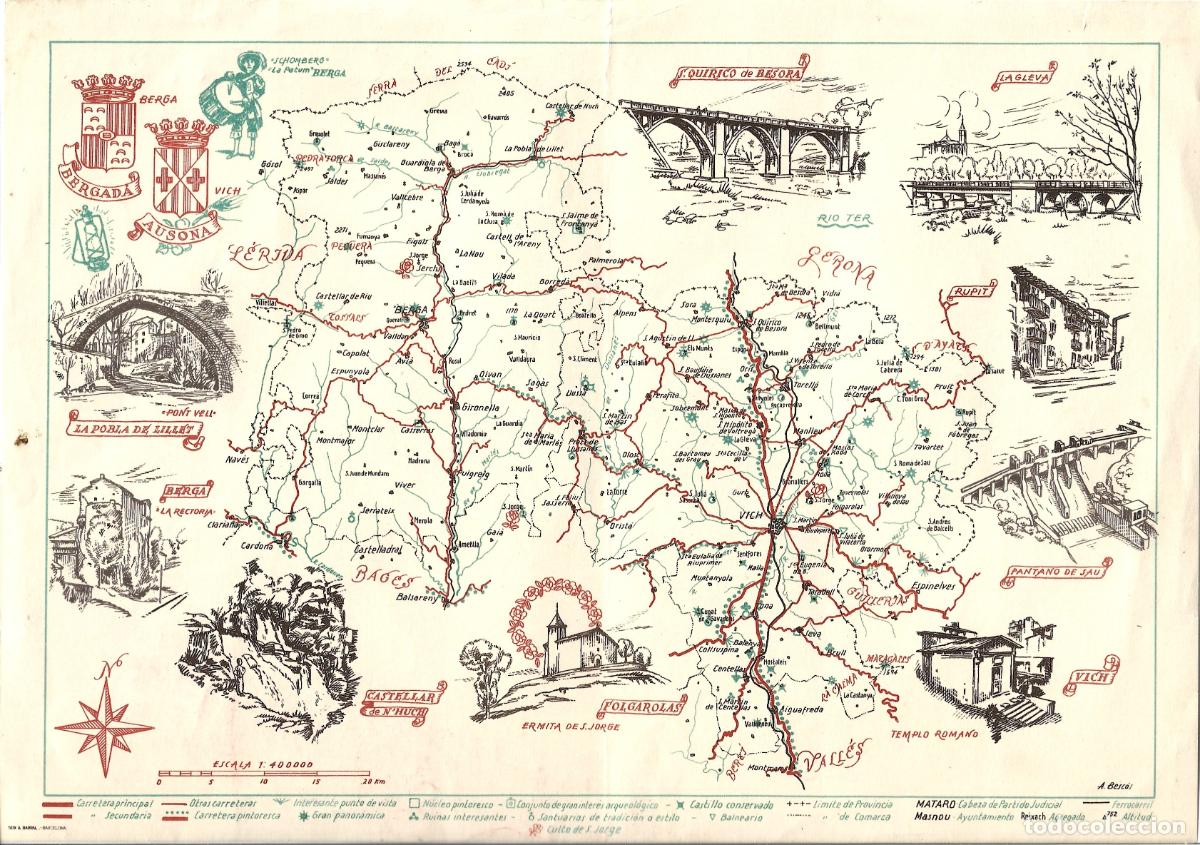 Mapas contempor&aacute;neos: BERGUED&Agrave;-AUSONA-MAPA EDITADO POR SEIX Y BARRAL EN LOS A&Ntilde;OS 40 DEL SIGLO XX