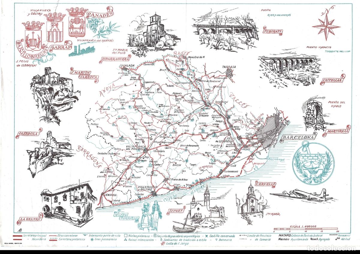 Mapas contempor&aacute;neos: BAIX LLOBREGAT-GARRAF-PENEDES- COMARCAL EDITADO POR SEIX Y BARRAL EN LOS A&Ntilde;OS 40 DEL SIGLO XX