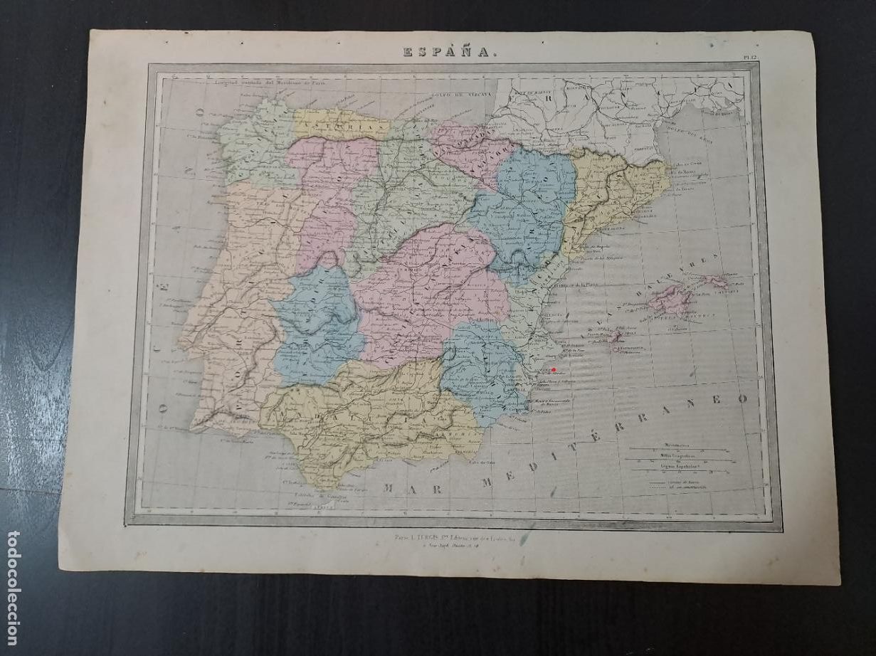 Mapas contempor&aacute;neos: MAPA DE ESPA&Ntilde;A- L.TURGES Jne EDITEUR-PARIS-NEW-YORK-DEL ATLAS DE GEOGRAFIA POR A.H.DUFOUR