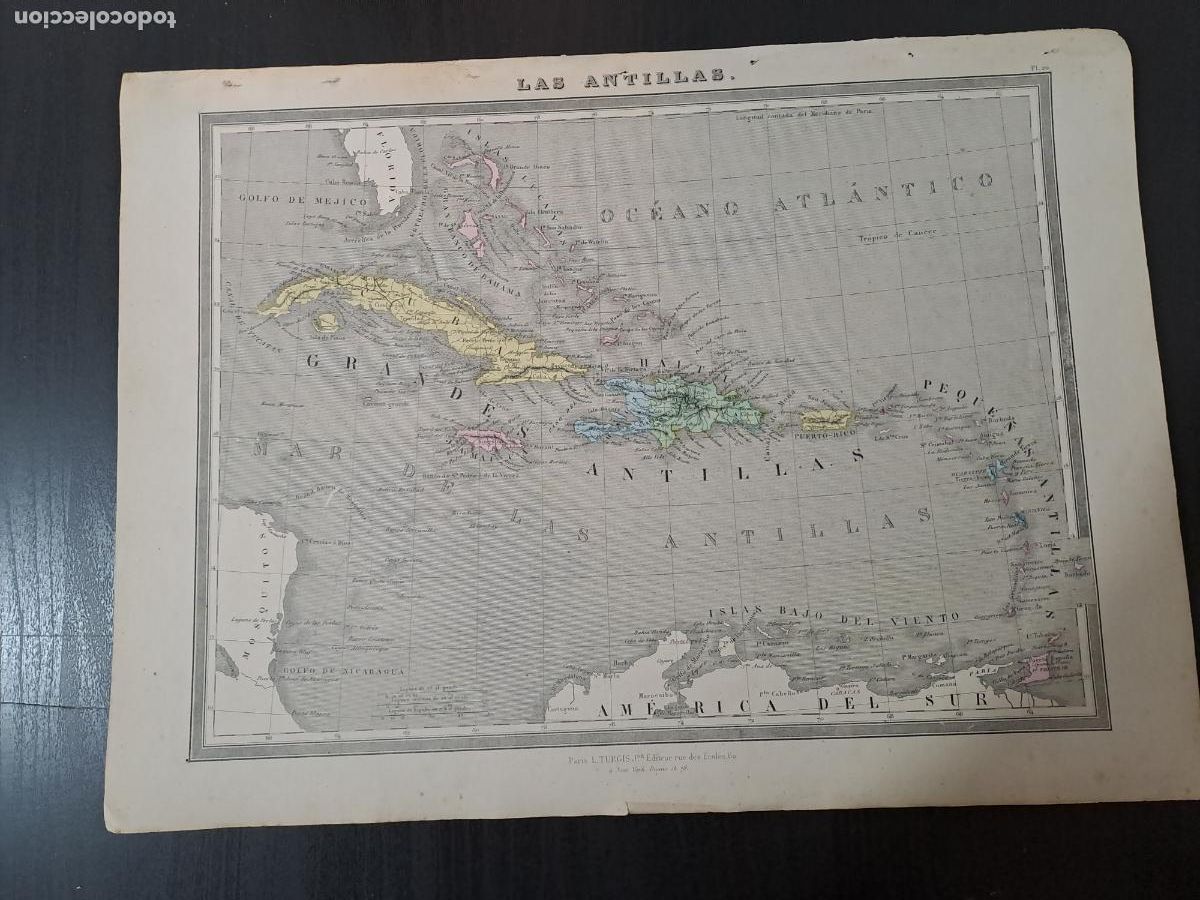 Mapas contempor&aacute;neos: CUBA-MAPA-LAS ANTILLAS- L.TURGES Jne EDITEUR-PARIS-NEW-YORK-DEL ATLAS DE GEOGRAFIA POR A.H.DUFOUR