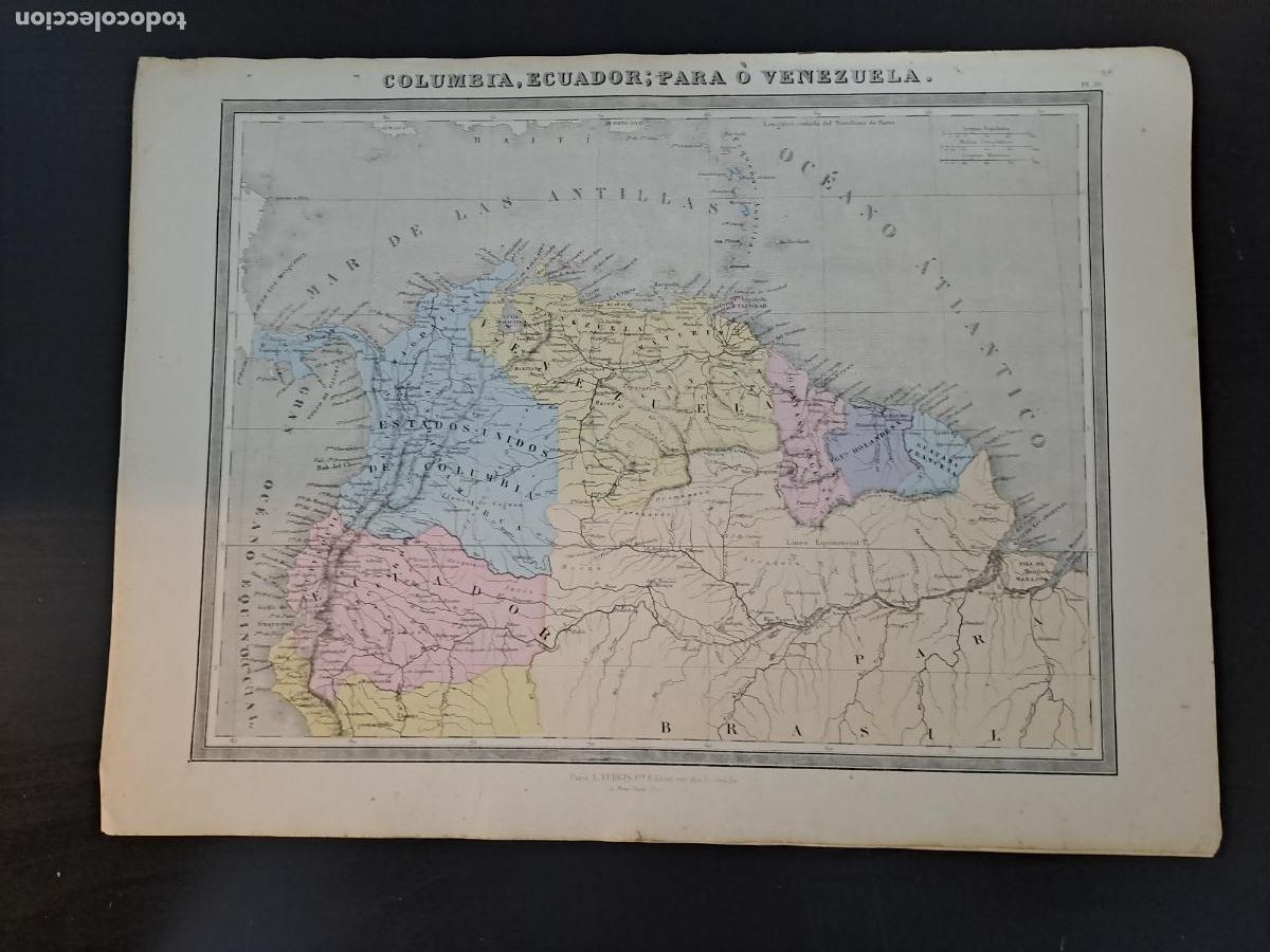 Mapas contempor&aacute;neos: COLOMBIA-ECUADOR-VENEZUELA-MAPA- L.TURGES EDIT-PARIS-NEW-YORK-DEL ATLAS DE GEOGRAFIA POR A.H.DUFOUR