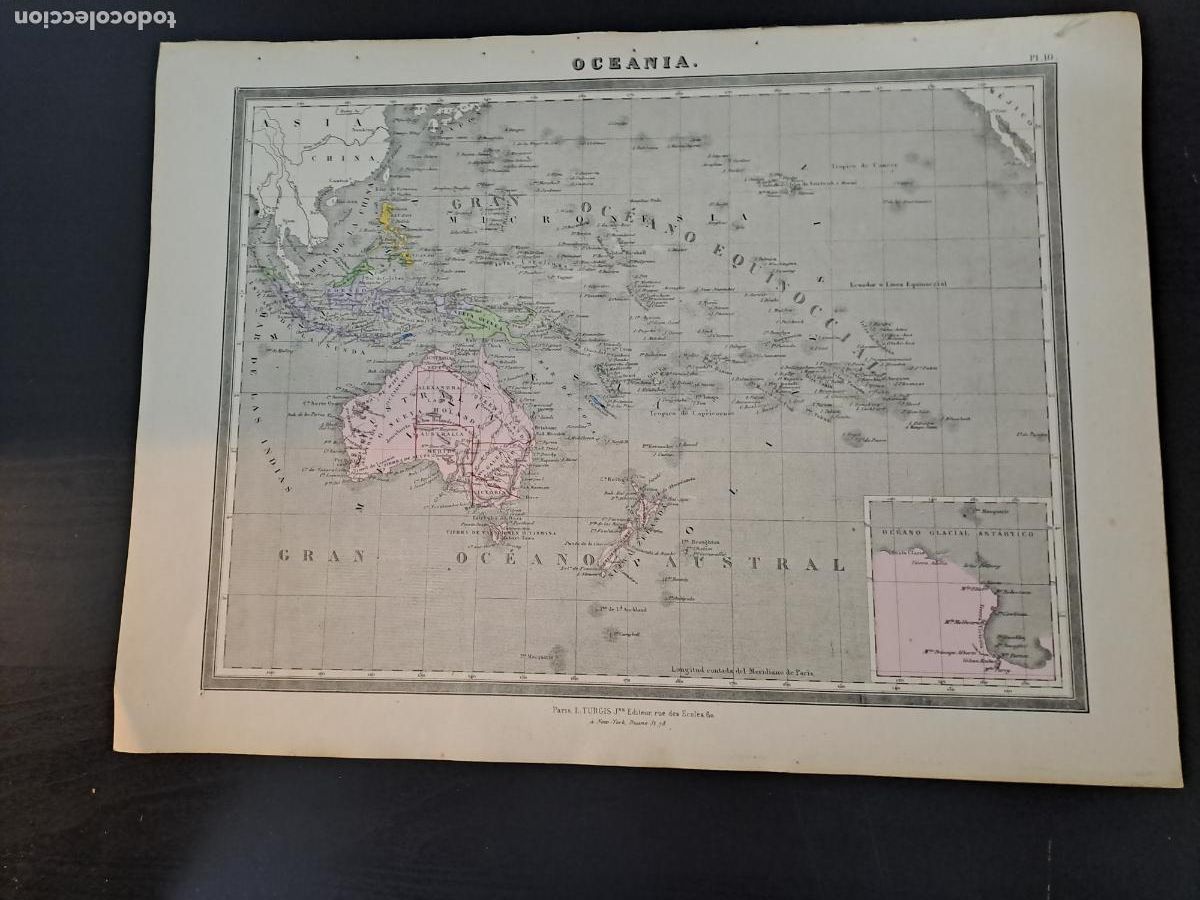Mapas contempor&aacute;neos: FILIPINAS-OCEANIA-MAPA- L.TURGES EDIT-PARIS-NEW-YORK-DEL ATLAS DE GEOGRAFIA POR A.H.DUFOUR