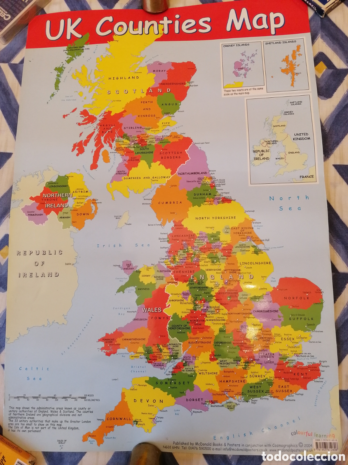 Mapas contempor&aacute;neos: Poster Mapa Condados Del Reino Unido. UK Counties Map.McDonald Books & Posters.2004.60x40