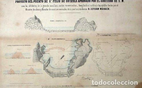 Zeitgen&ouml;ssische Karten: PROYECTO DEL PUERTO DE SAN FELIU DE GUIXOLS APROBADO POR EL GOBIERNO DE S. M. GERONA, 1861.