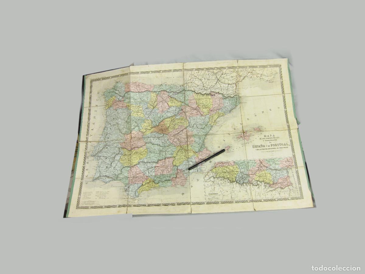 Mapas contempor&aacute;neos: ANTIGUO MAPA DE LOS CAMINOS REALES Y TRANSVERSALES DE ESPA&Ntilde;A Y PORTUGAL A. BERNARD A. VUILLEMIN 1866