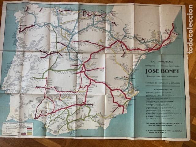 Mapas contempor&aacute;neos: Mapa ferrocarriles de Espa&ntilde;a y Portugal, La Camerana, Jos&eacute; Bonet, 70x50 cms