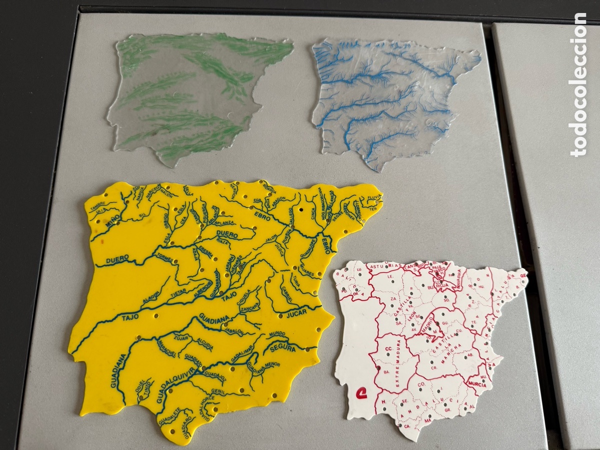 Mapas contempor&aacute;neos: COPLASTI - 4 mapas Espa&ntilde;a pl&aacute;stico duro - Autonom&iacute;as, R&iacute;os, Cordilleras - A&ntilde;os 90