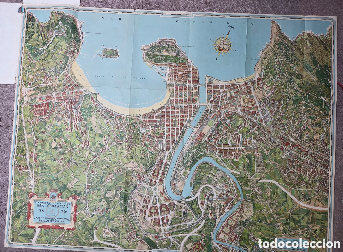 Mapas contempor&aacute;neos: GRAN MAPA AEREO DE SAN SEBASTIAN 1969 DE 128x99 cm.