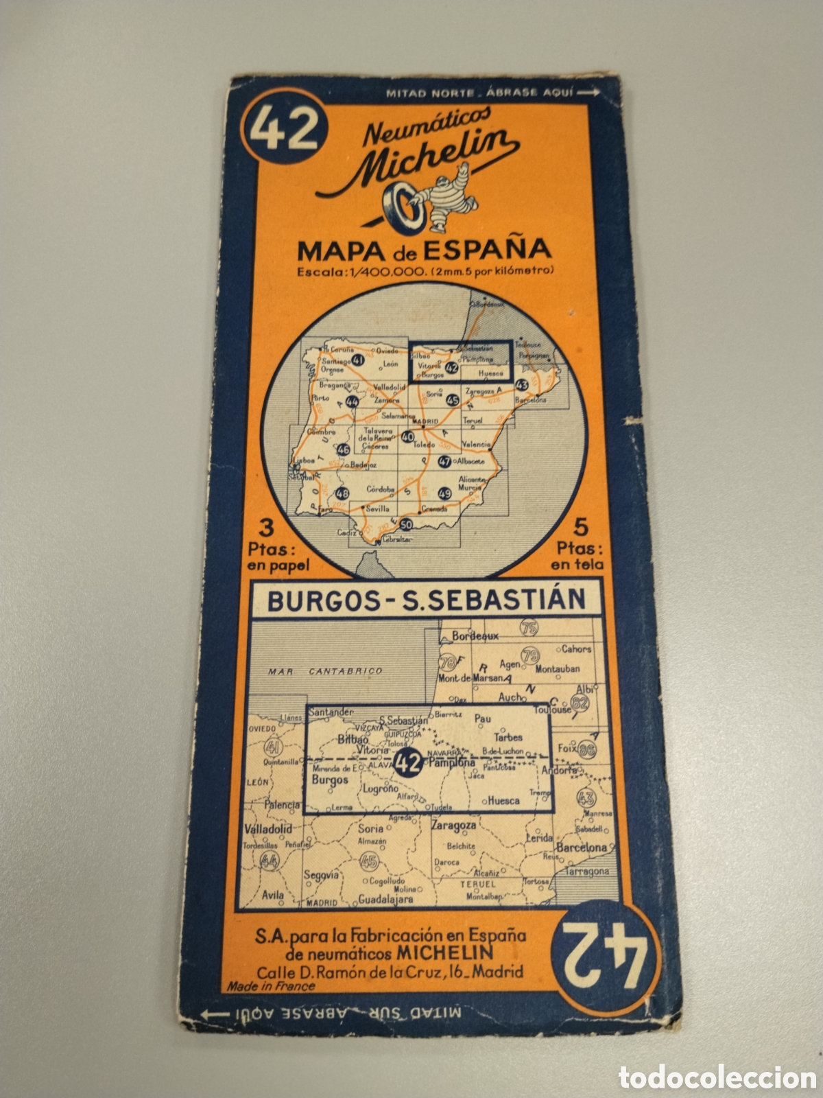 Mapas contempor&aacute;neos: Mapa de Espa&ntilde;a Michelin n&deg;42.burgos san Sebasti&aacute;n.mitad norte.mapas antiguos.euskadi.castilla