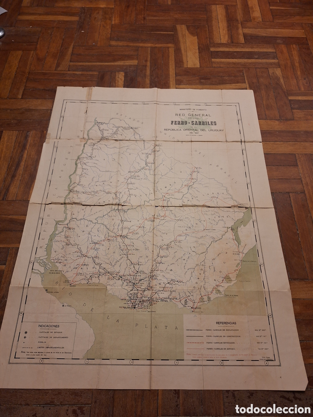 Mapas contempor&aacute;neos: MAPA RED GENERAL DE LOS FERRO CARRILES DE LA REPUBLICA ORIENTAL URUGUAY A&Ntilde;O 1897 MINISTERIO FOMENTO