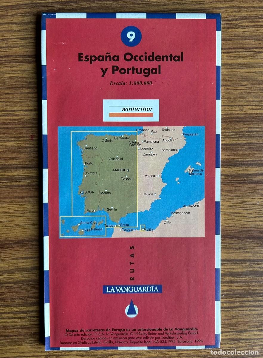 Mapas contempor&aacute;neos: MAPAS DE CARRETERAS DE EUROPA 9 ESPA&Ntilde;A OCCIDENTAL Y PORTUGAL - ESCALA 1:800.000 LA VANGUARDIA 1994