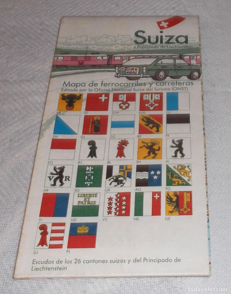 Mapas contempor&aacute;neos: Mapa de ferrocarriles y carreteras de Suiza y principado de Liechtenstein contiene 26 cantones Suizo