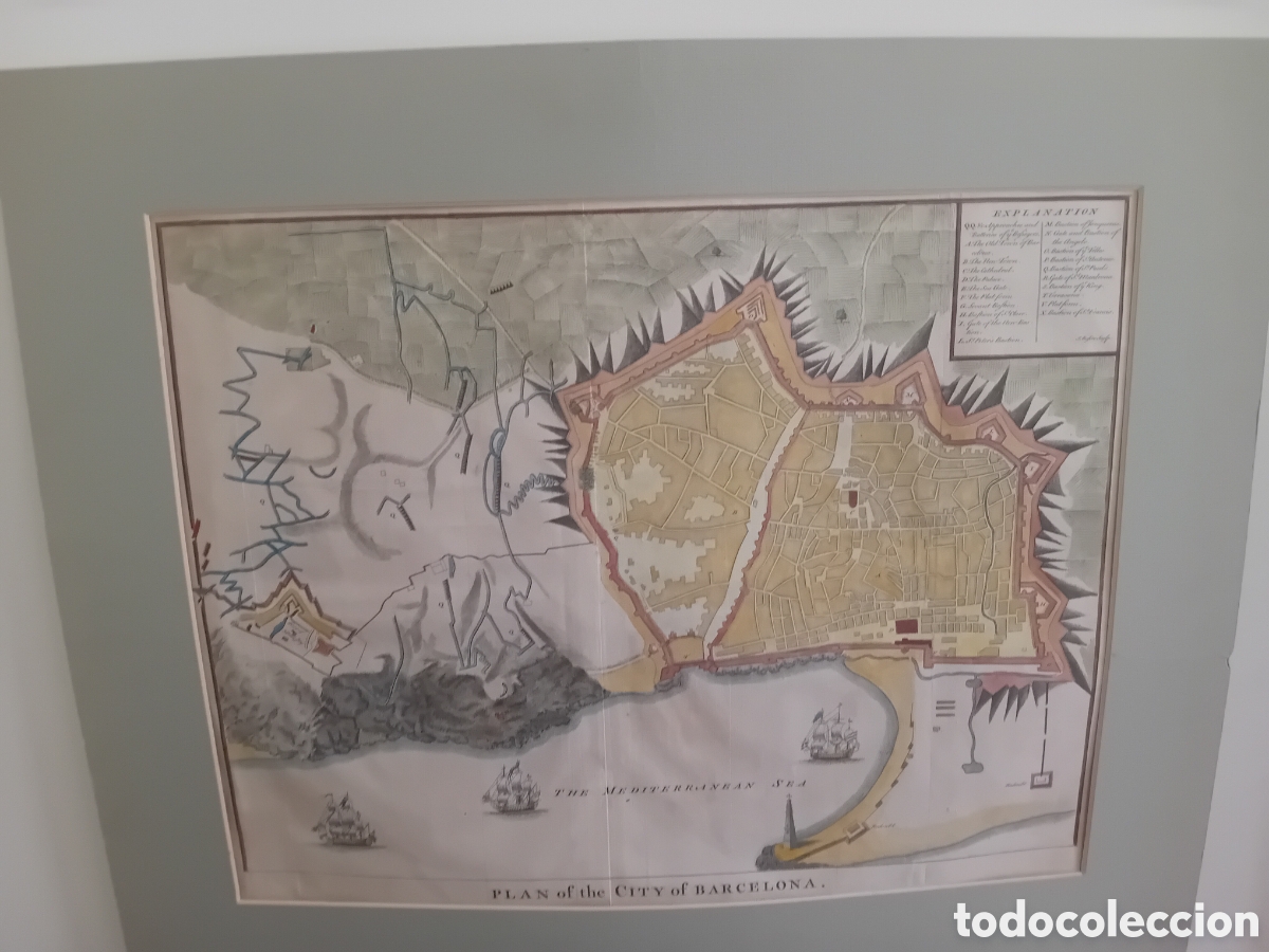 Mapas contempor&aacute;neos: Antiguo plano ciudad de Barcelona a&ntilde;o 1745 mide 51x40 cm con certificado de autenticidad