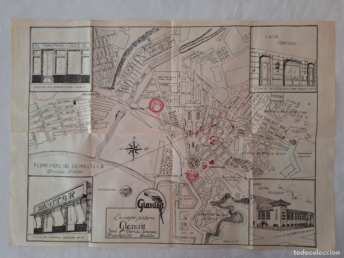 Mapas contempor&aacute;neos: ANTIGUO PLANO DE LA CIUDAD DE MELILLA EDITADO POR PUBLICITARIA AVANZA SEPTIEMBRE 1954 RV