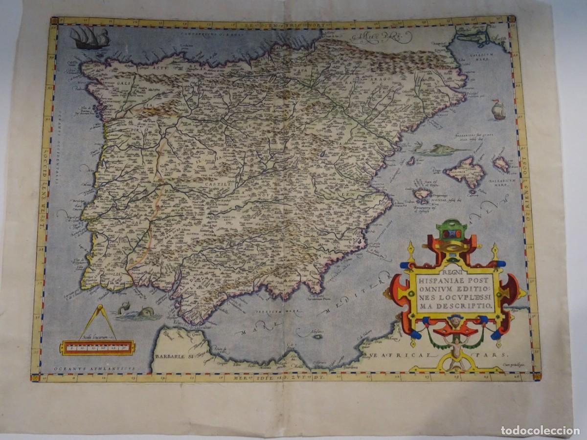 Mapas contempor&aacute;neos: Mapa de Espa&ntilde;a 1570 - Regni Hispaniae post omnium editiones locupletisima descriptio. Abraham Orteli