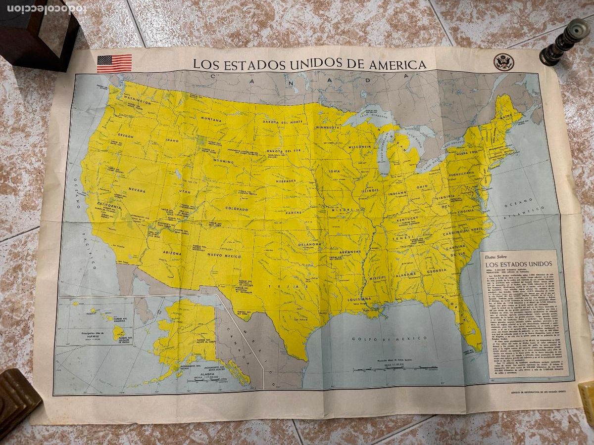 Mapas contempor&aacute;neos: poster Vintage MAPA DE LOS ESTADOS UNIDOS DE AMERICA con historia . Original . Mide 70x49,5cms