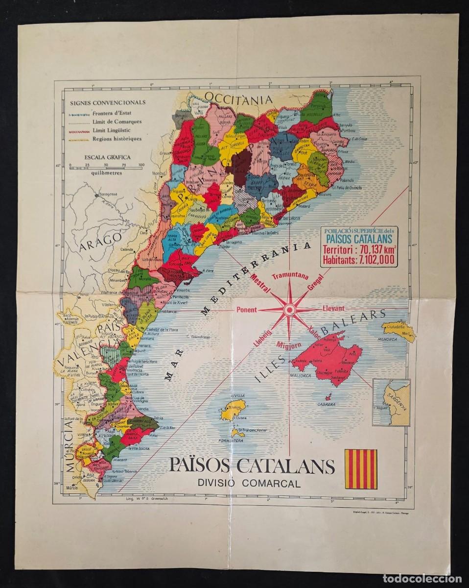 Contemporary maps: Mapa antiguo Pa&iacute;sos Catalans Divisi&oacute; Comarcal 60 &times; 50 cm