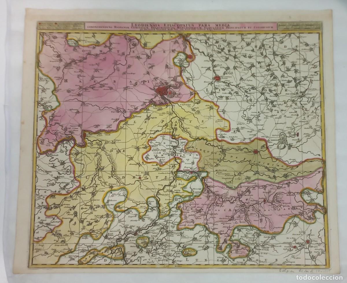 Mapas contempor&aacute;neos: MAPA ORIGINAL S. XVII COLOREADO A MANO DEL OBISPADO DE LIEJA, CREADO POR Nicolaes Vissecher