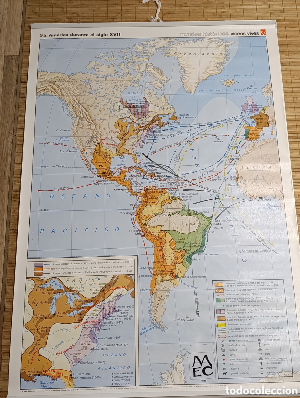Mapas contempor&aacute;neos: L&aacute;mina escolar hist&oacute;rica a doble cara &ndash; Europa durante la Guerra de los Treinta A&ntilde;os / Am&eacute;rica duran