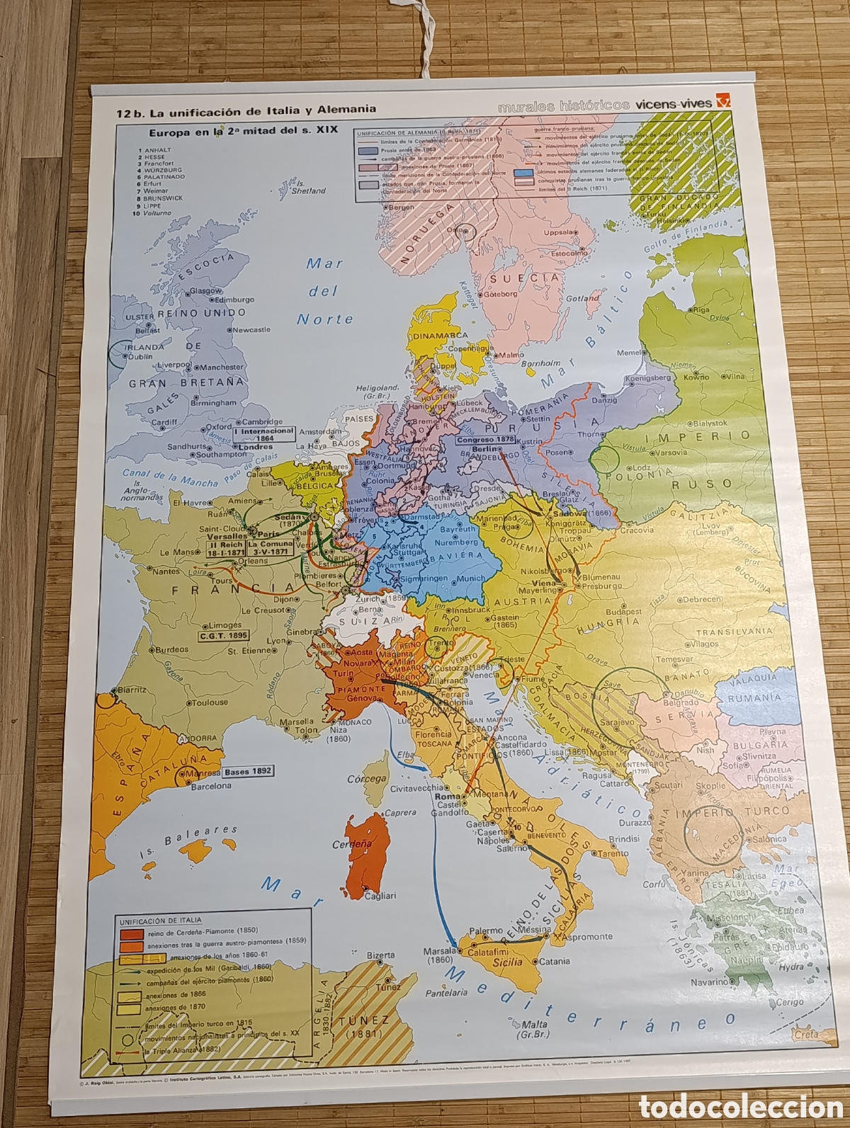 Mapas contempor&aacute;neos: L&aacute;mina escolar hist&oacute;rica a doble cara &ndash; La emancipaci&oacute;n de la Am&eacute;rica Latina / La unificaci&oacute;n de Ita