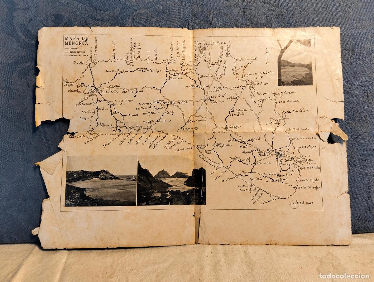 Mapas contempor&acirc;neos: Antiguo mapa de la isla de Menorca en blanco y negro roto