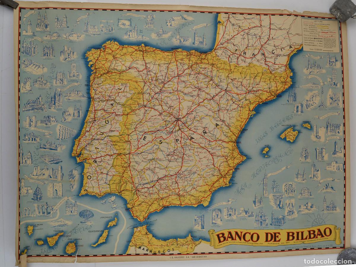 Mapas contempor&aacute;neos: MAPA ESPA&Ntilde;A, PEN&Iacute;NSULA IB&Eacute;RICA, BANCO DE BILBAO. 63x85cm.