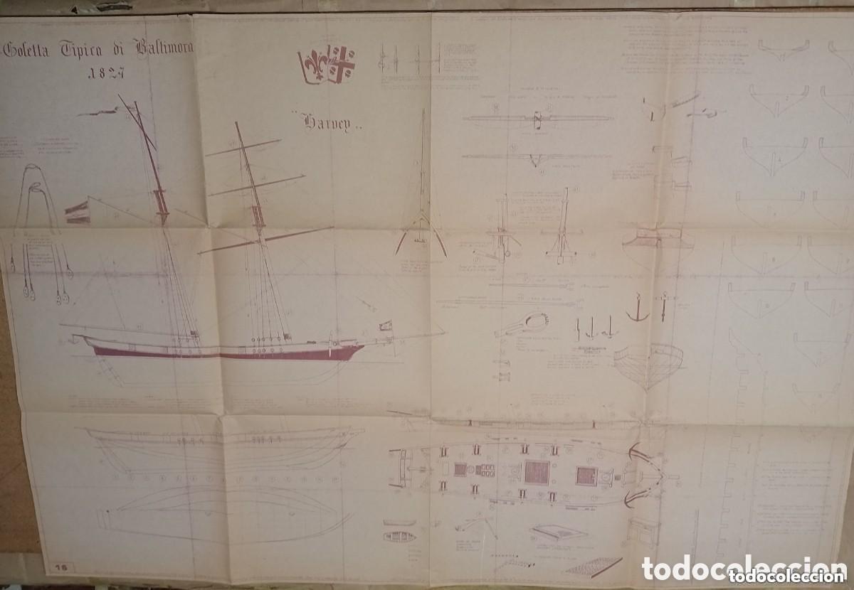 Mapas contempor&acirc;neos: GOLETTA TIPICA DI BALTIMORA. 1827. PLANO CON VISTAS Y DETALLES DE CONSTRUCCI&Oacute;N. EN ITALIANO