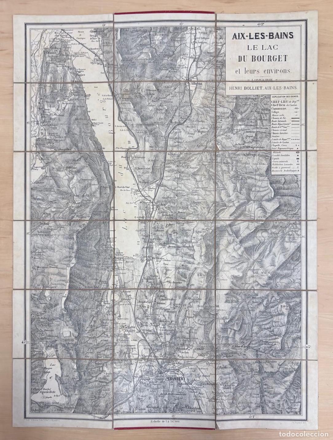 Mapas contempor&aacute;neos: MAPA TOPOGR&Aacute;FICO AIX-LES-BAINS, LAGO DEL BOURGET Y SUS ALREDEDORES C. 1885