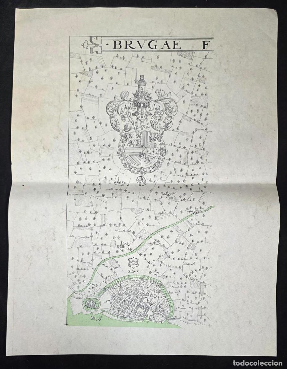 Mapas contempor&aacute;neos: Mapa Antiguo &rdquo;BRVGAE&rdquo; (Brujas) con Escudo Her&aacute;ldico &ndash; Reproducci&oacute;n Cartogr&aacute;fica Hist&oacute;rica