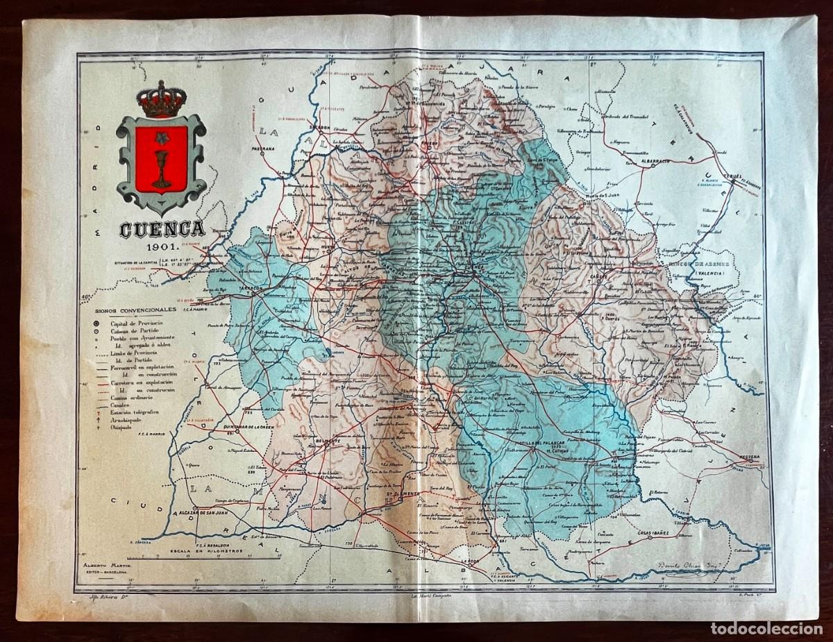Mapas contempor&aacute;neos: MAPA DE LA PROVINCIA DE CUENCA 1901, PROCEDENTE DEL ATLAS GEOGRAFICO IBERO-AMERICANO, ESPA&Ntilde;A Y PORTU