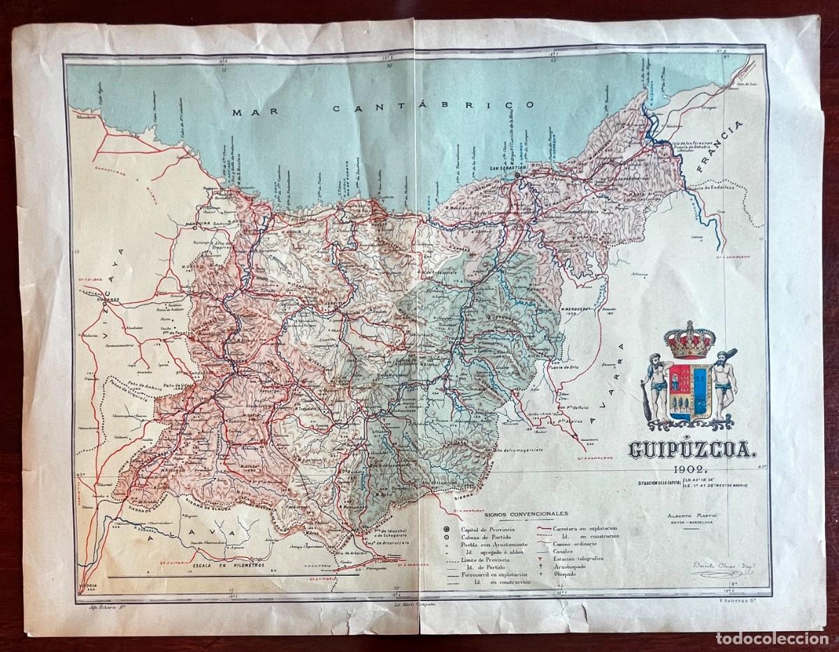 Mapas contempor&aacute;neos: MAPA DE LA PROVINCIA DE GUIPUZCOA 1902, PROCEDENTE DEL ATLAS GEOGRAFICO IBERO-AMERICANO, ESPA&Ntilde;A Y PO