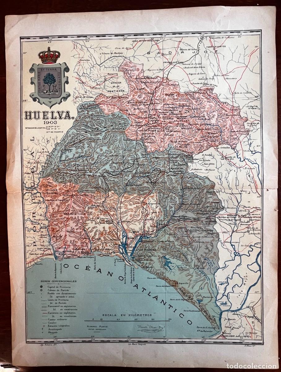 Contemporary maps: MAPA DE LA PROVINCIA DE HUELVA 1903, PROCEDENTE DEL ATLAS GEOGRAFICO IBERO-AMERICANO, ESPA&Ntilde;A Y PORTU