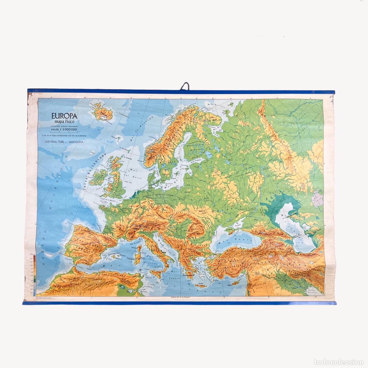 Mapas contempor&aacute;neos: Mapa F&iacute;sico de Europa Editorial Teide, 1977