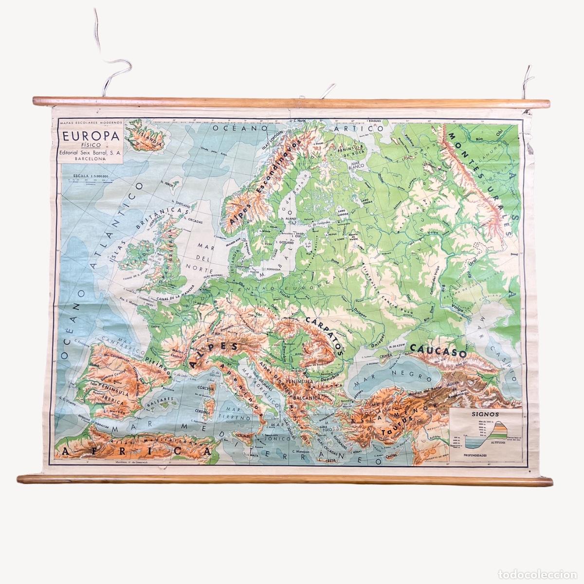 Mapas contempor&aacute;neos: Mapa F&iacute;sico Europa Seix Barral 1959