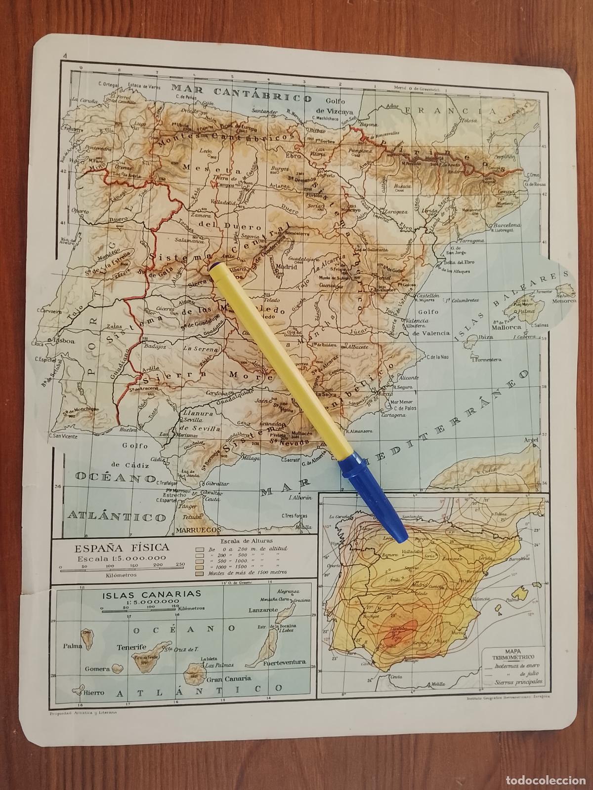 Contemporary maps: Mapa Espa&ntilde;a antiguo pen&iacute;nsula Islas Canarias 30,5x24