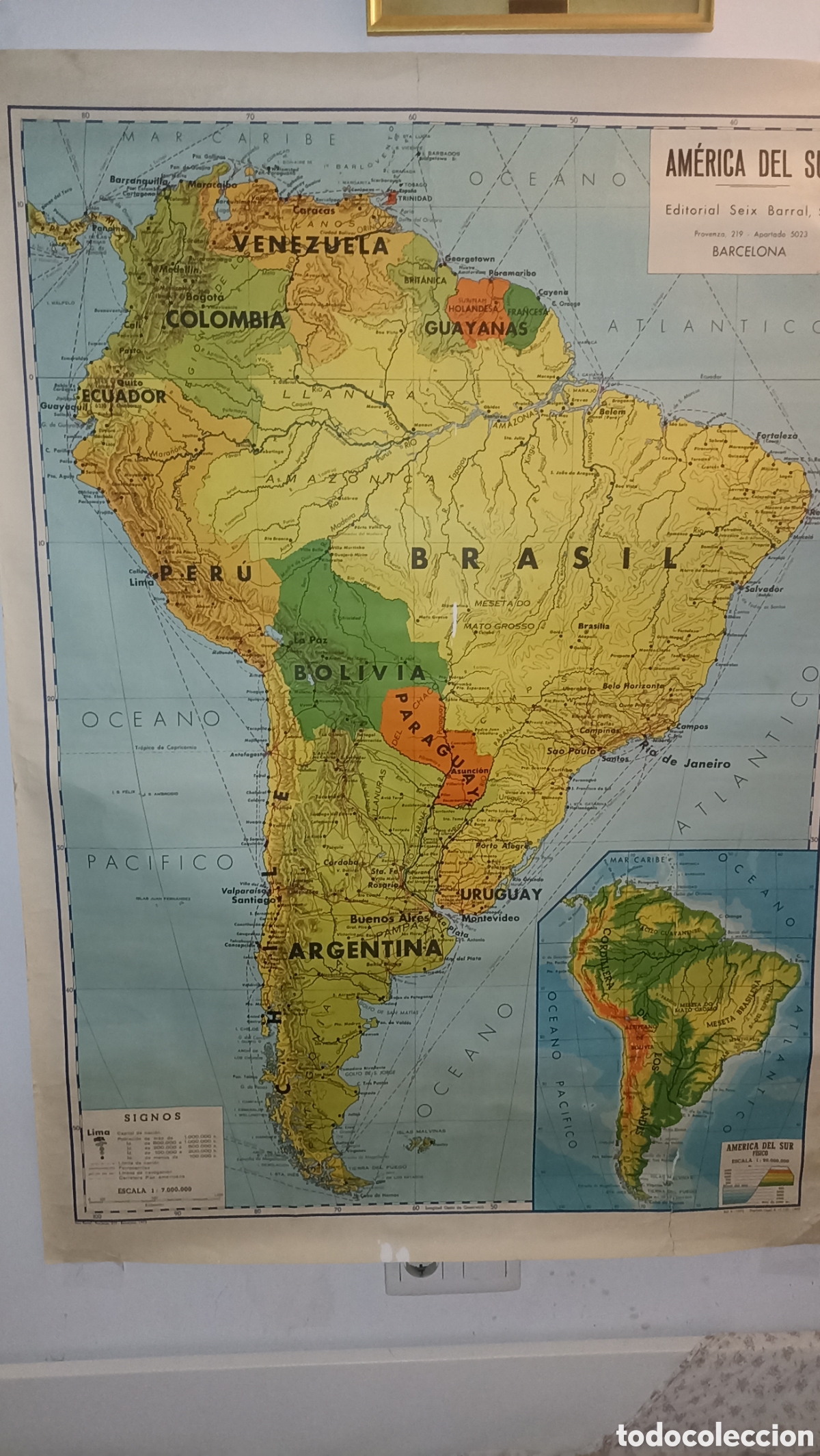 Mapas contempor&aacute;neos: Antiguo Mapa Escolar de Am&eacute;rica del Sur - Seix Barral (1973) - Vintage