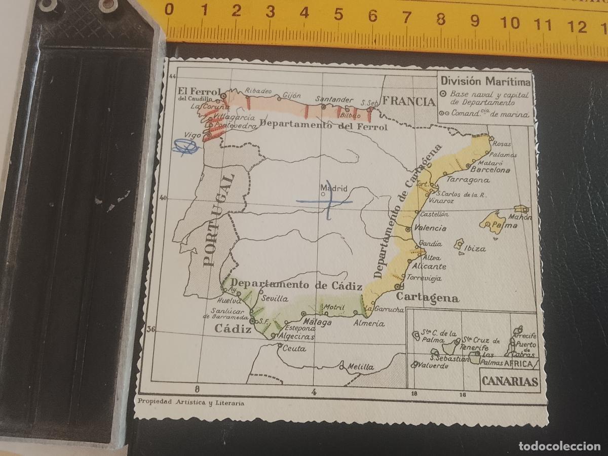 Mapas contempor&aacute;neos: plano mapa ESPA&Ntilde;A PENINSULA ISLAS CANARIAS DIVISION MARITIMA TRASERA PARTE VALENCIA Y ZARAGOZA
