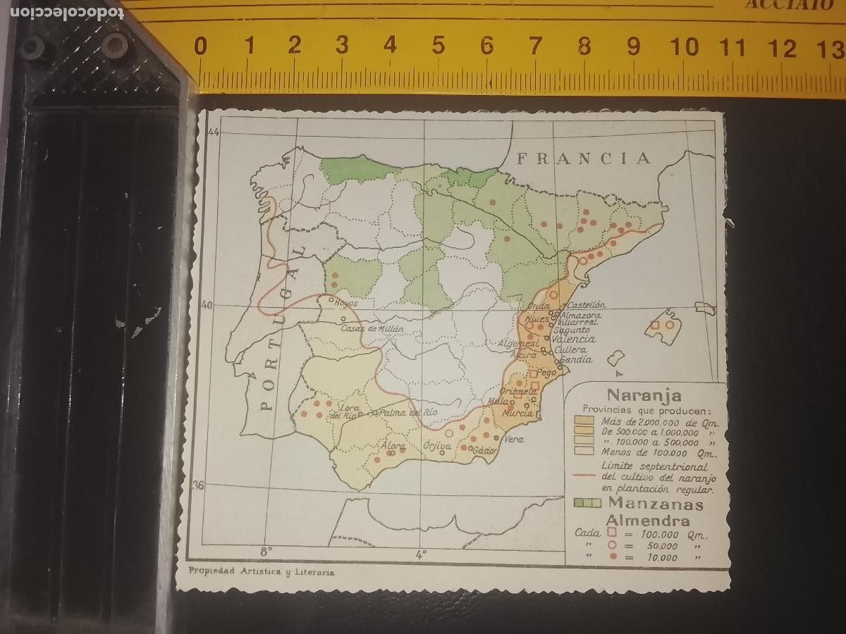 Mapas contempor&aacute;neos: plano mapa ESPA&Ntilde;A PENINSULA NARANJAS MANZANAS Y ALMENDRAS TRASERA LOS BOSQUES