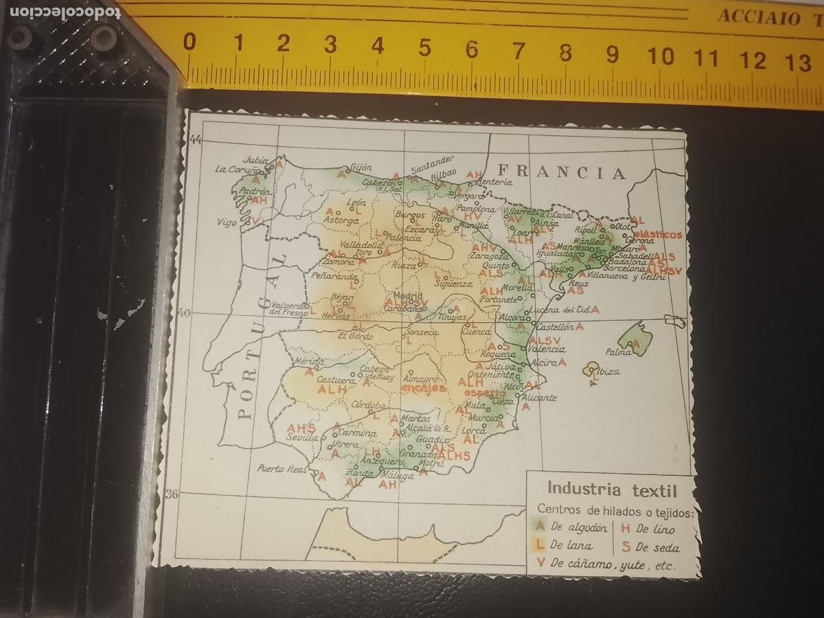 Mapas contempor&aacute;neos: plano mapa ESPA&Ntilde;A PENINSULA INDUSTRIA TEXTIL TRASERA ACEITE