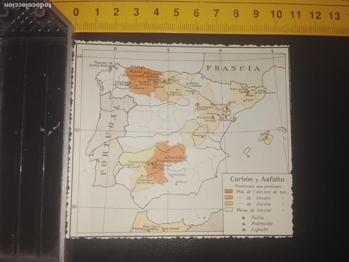 Mapas contempor&aacute;neos: plano mapa ESPA&Ntilde;A PENINSULA INDUSTRIA CARBON Y ASFALTO TRASERA GANADO CABALLAR