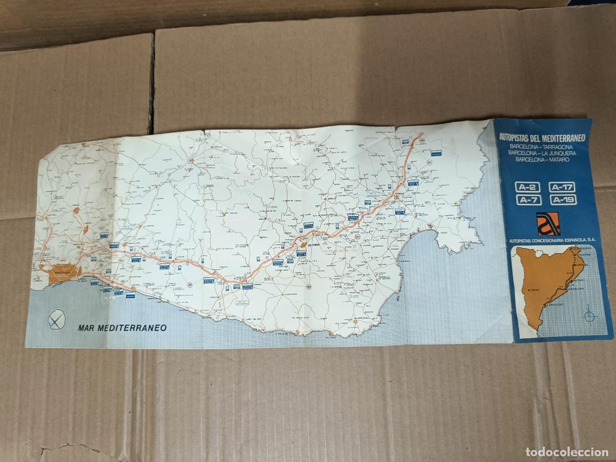 Mapas contempor&aacute;neos: ANTIGUO MAPA DE AUTOPISTAS DEL MEDITERRANEO, BARCELONA, TARRAGONA, COSTA BRAVA GIRONA, CATALUNYA P25