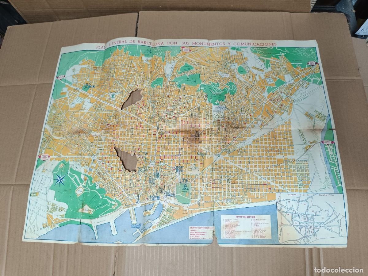 Mapas contempor&aacute;neos: ANTIGUO MAPA PLANO DE 1959 DE BARCELONA Y SUS MONUMENTOS, CON FALTA -P25
