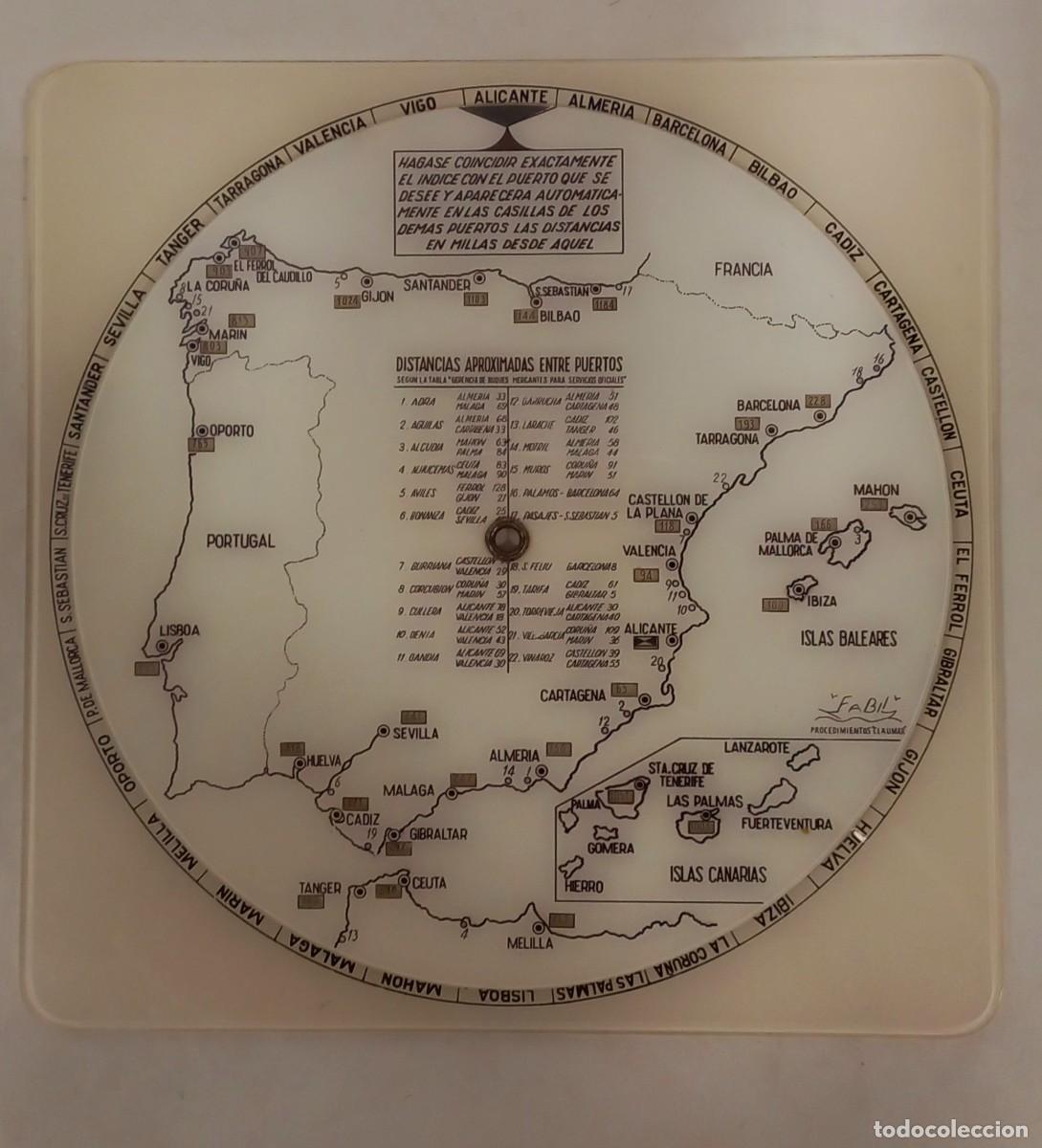 Mapas contempor&aacute;neos: ANTIGUO MAPA EN METACRILATO GIRATORIO DE ESPA&Ntilde;A , DISTANCIA EN MILLAS ENTRE LOS PRINCIPALES PUERTOS