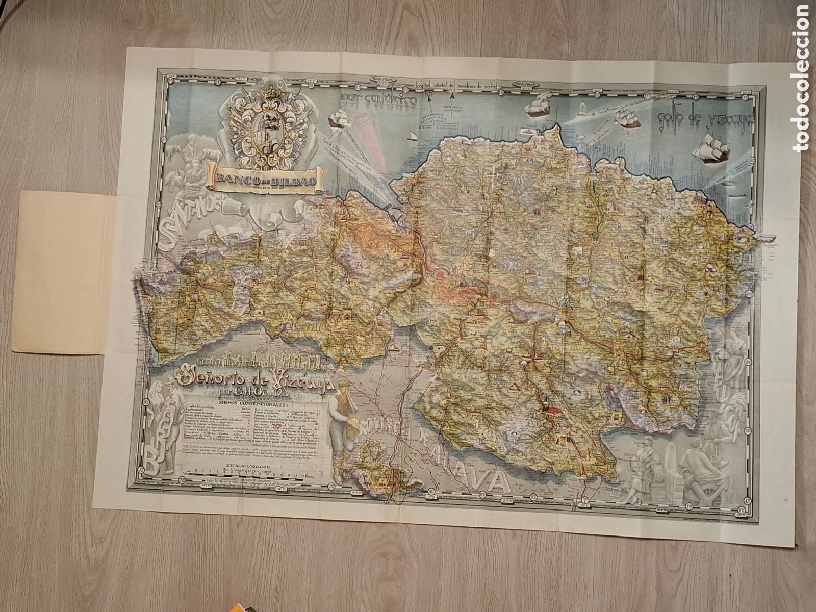 Mapas contempor&aacute;neos: Mapa de Vizcaya por G.H. O&ntilde;ativia, edici&oacute;n Banco de Bilbao 1957