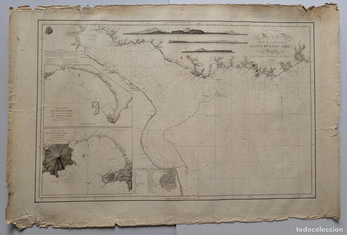 Mapas contempor&aacute;neos: Gran carta esf&eacute;rica del R&iacute;o de la Plata y Buenos Aires - Madrid, 1812 - 1837 - 101 &times; 67 cm