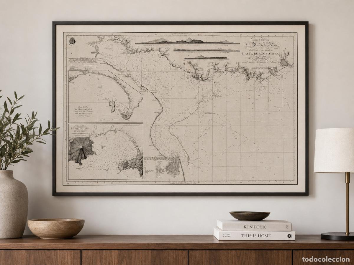 Mapas contempor&aacute;neos: Gran carta esf&eacute;rica del R&iacute;o de la Plata y Buenos Aires - Madrid, 1812 - 1837 - 101 &times; 67 cm