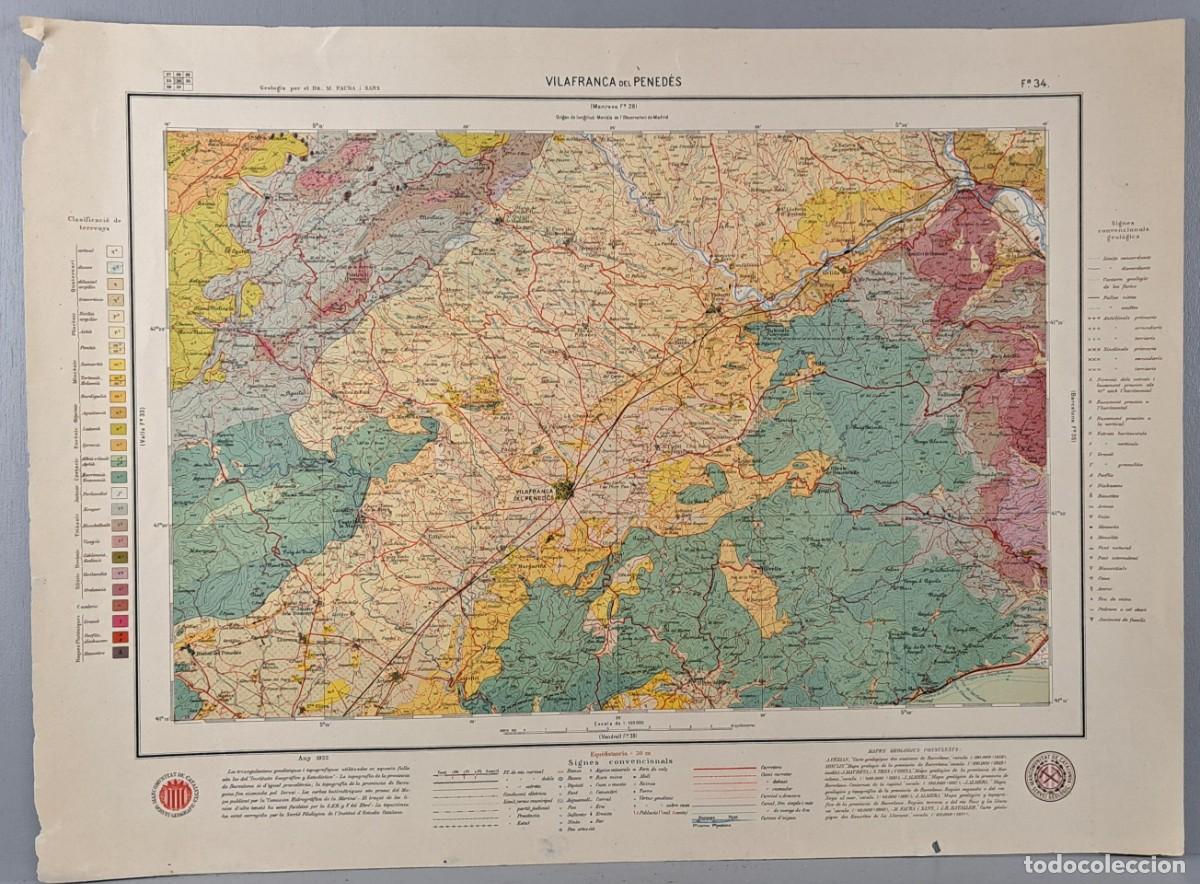 Mapas contempor&aacute;neos: Mapa geol&oacute;gico de Vilafranca del Pened&egrave;s, a&ntilde;o 1922 Mancomunitat de Catalunya